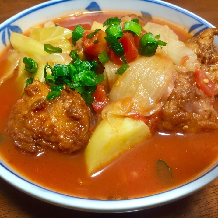 簡単 夕飯 さつま揚げとトマト缶詰めのスープ